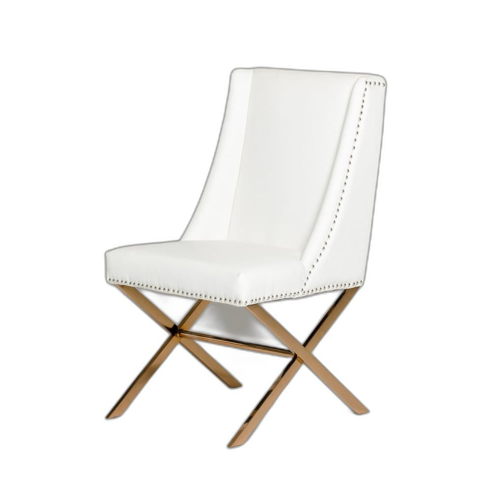 White & Gold Faux Leather Dining Chair