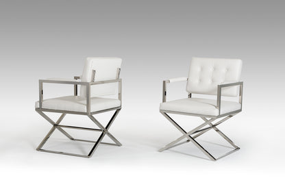 Tufted White & Silver Faux Leather Dining Chair