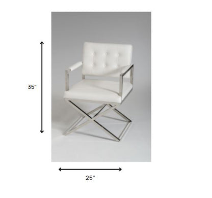 Tufted White & Silver Faux Leather Dining Chair