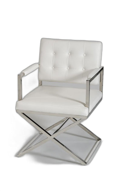 Tufted White & Silver Faux Leather Dining Chair