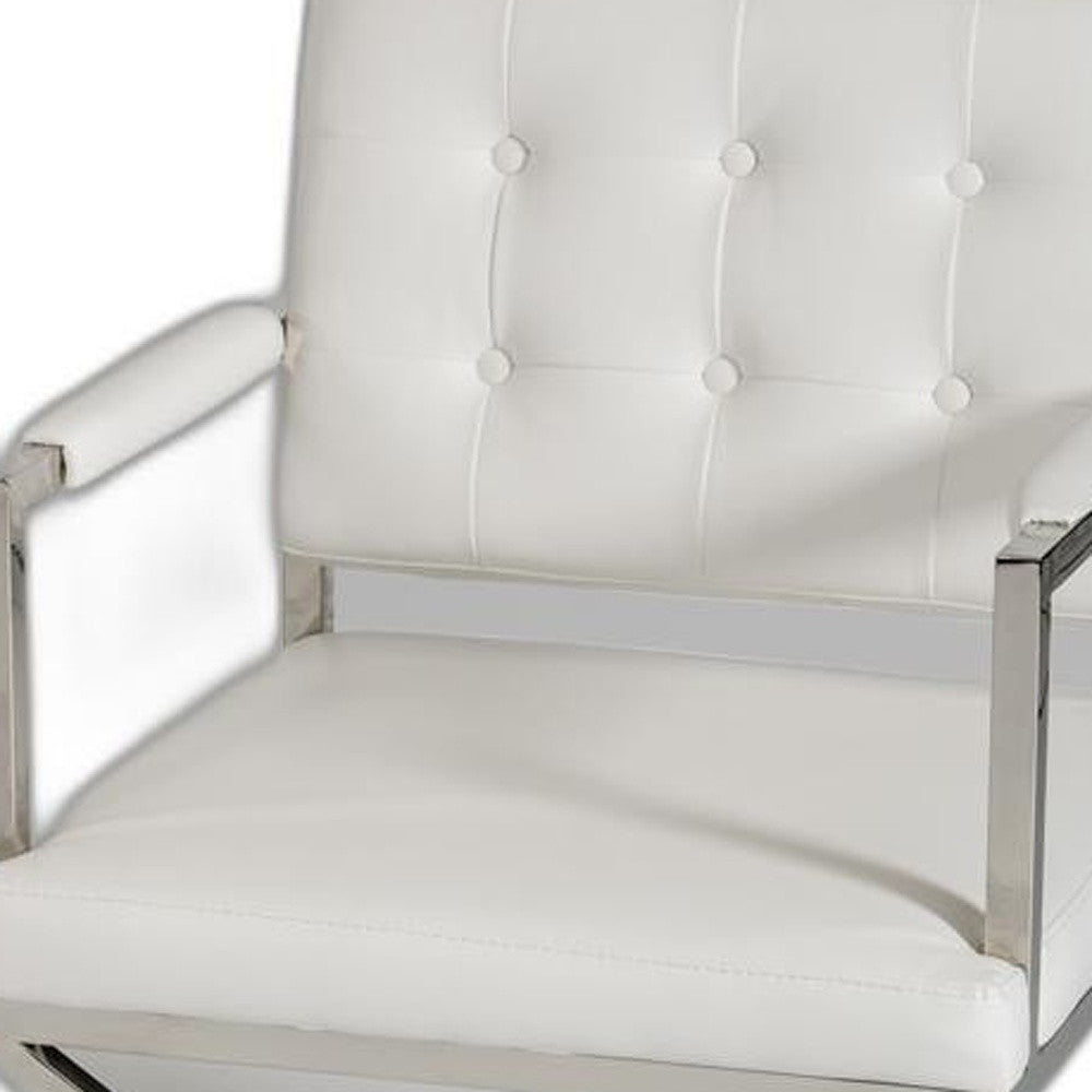 Tufted White & Silver Faux Leather Dining Chair