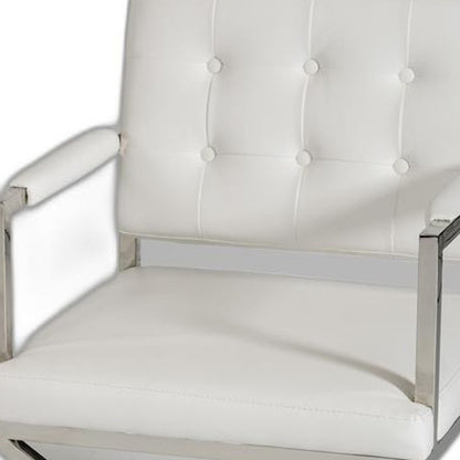 Tufted White & Silver Faux Leather Dining Chair