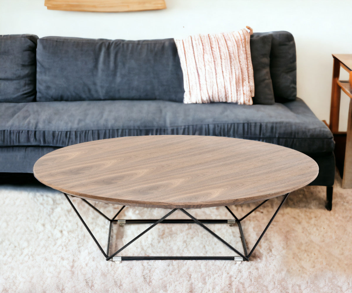 Walnut Veneer & Black Metal Coffee Table