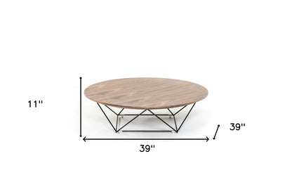 Walnut Veneer & Black Metal Coffee Table
