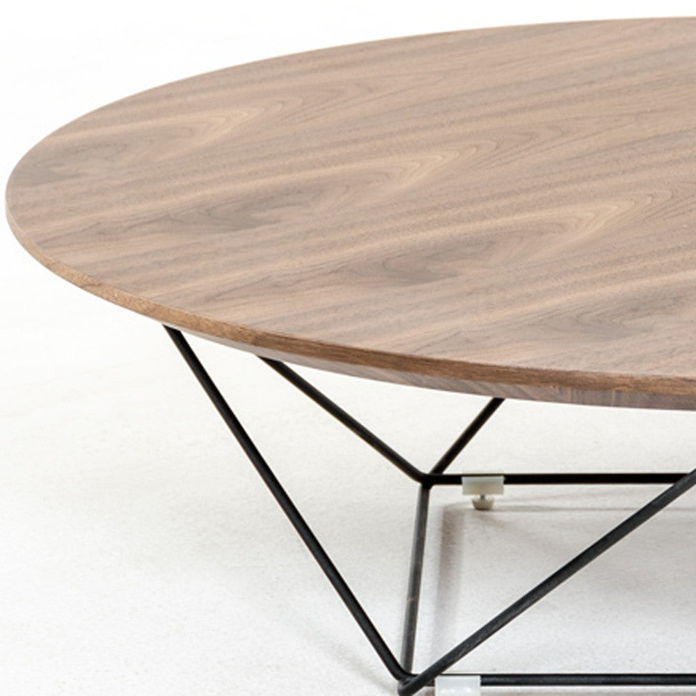 Walnut Veneer & Black Metal Coffee Table
