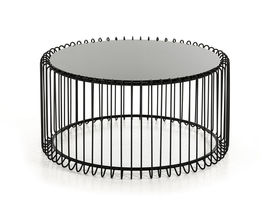 Black Metal & Glass Round Coffee Table
