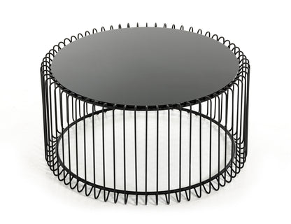 Black Metal & Glass Round Coffee Table