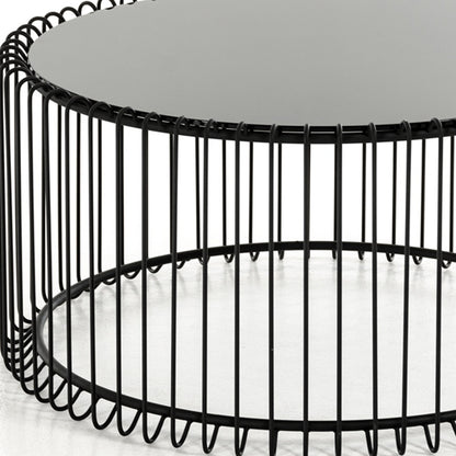 Black Metal & Glass Round Coffee Table