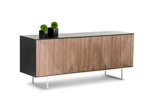 Wenge Veneer & Stainless Steel Sideboard w/ Walnut Doors