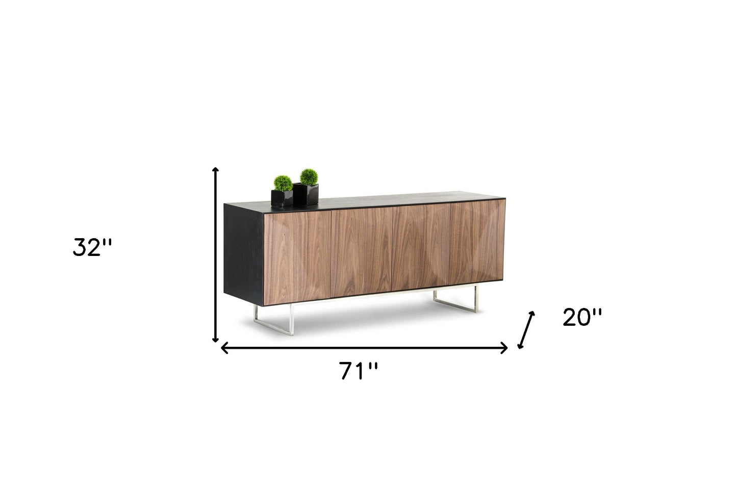 Wenge Veneer & Stainless Steel Sideboard w/ Walnut Doors