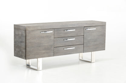 Grey Veneer & Steel Sideboard w/ 3 Drawers & 2 Doors