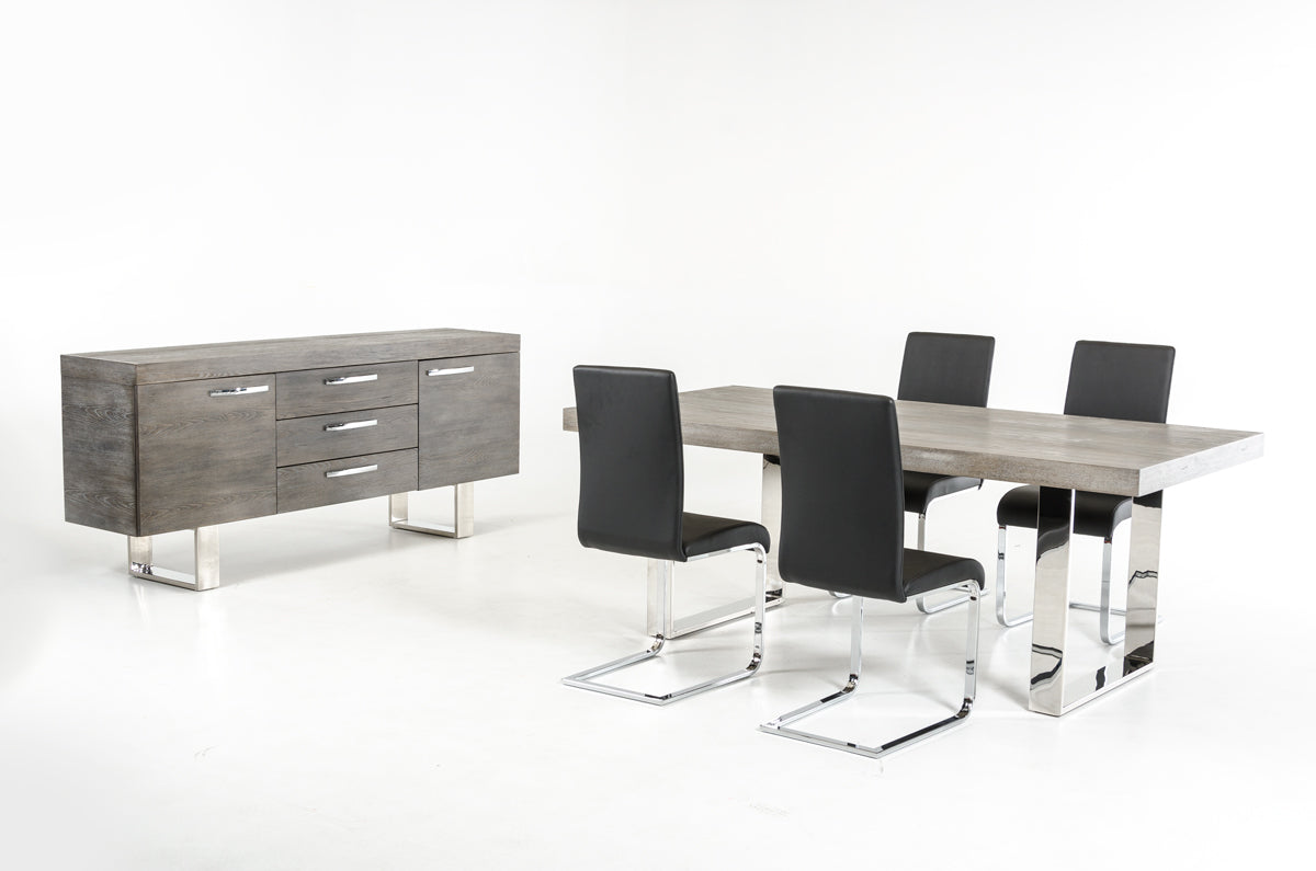 Grey Veneer & Steel Sideboard w/ 3 Drawers & 2 Doors