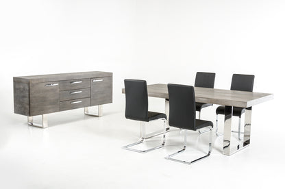 Grey Veneer & Steel Sideboard w/ 3 Drawers & 2 Doors
