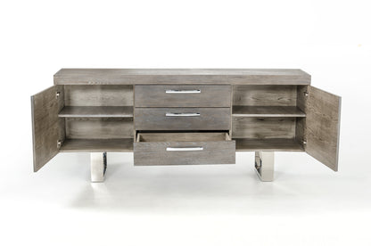 Grey Veneer & Steel Sideboard w/ 3 Drawers & 2 Doors
