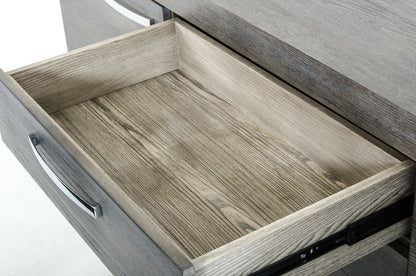 Grey Veneer & Steel Sideboard w/ 3 Drawers & 2 Doors