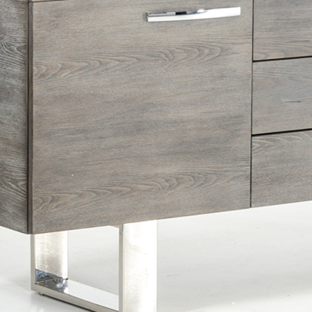 Grey Veneer & Steel Sideboard w/ 3 Drawers & 2 Doors