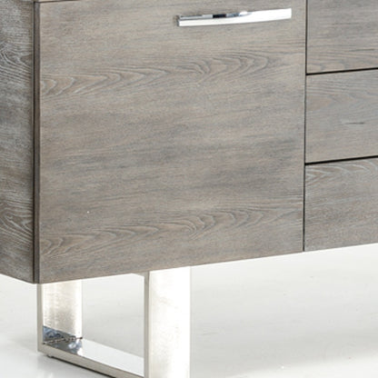 Grey Veneer & Steel Sideboard w/ 3 Drawers & 2 Doors
