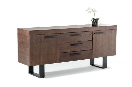 Walnut Veneer & Steel Sideboard w/ 3 Drawers & 2 Doors