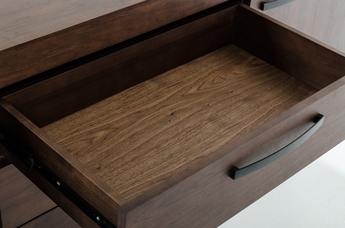 Walnut Veneer & Steel Sideboard w/ 3 Drawers & 2 Doors