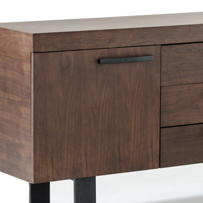Walnut Veneer & Steel Sideboard w/ 3 Drawers & 2 Doors