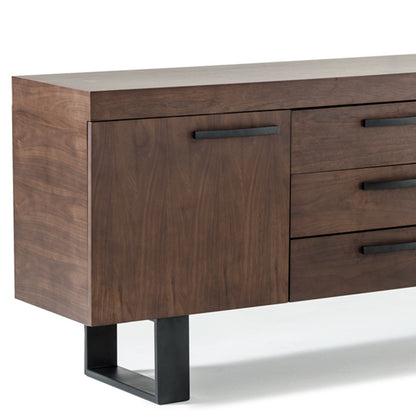 Walnut Veneer & Steel Sideboard w/ 3 Drawers & 2 Doors