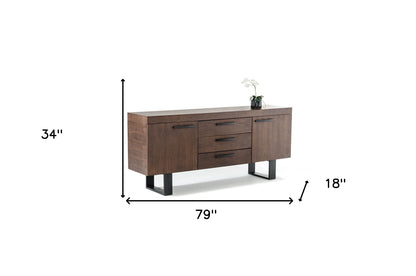 Walnut Veneer & Steel Sideboard w/ 3 Drawers & 2 Doors