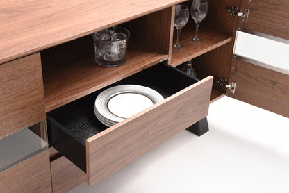 Walnut Veneer Metal & Glass Sideboard