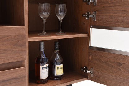Walnut Veneer Metal & Glass Sideboard