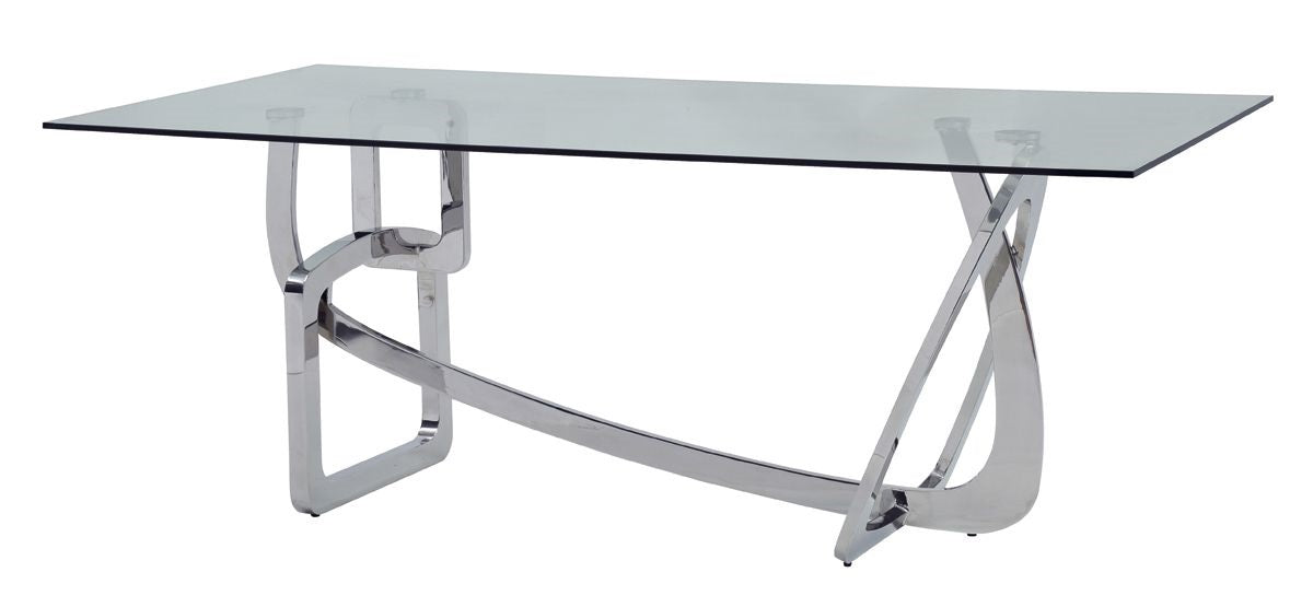 Clear And Silver Glass And Stainless Steel Trestle Base Dining Table