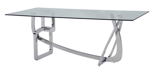 Clear And Silver Glass And Stainless Steel Trestle Base Dining Table