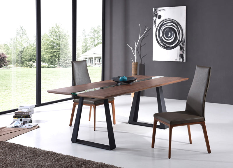 Walnut Veneer  Glass  And Metal