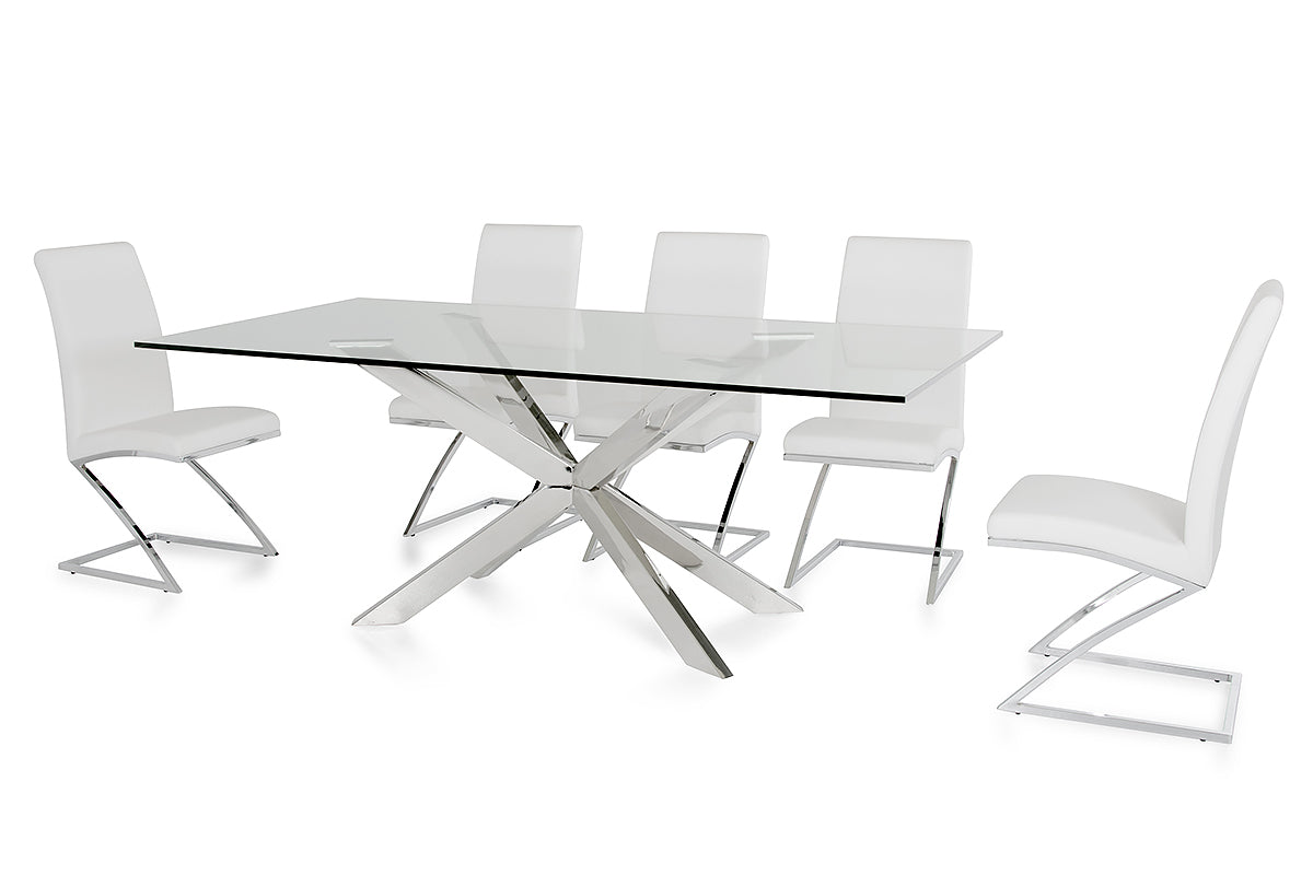 Stainless Steel And Clear Glass Dining Table