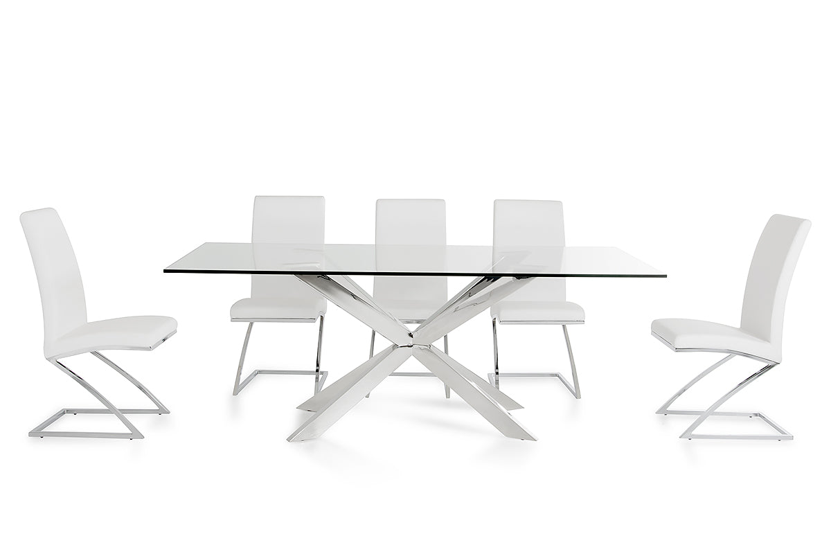 Stainless Steel And Clear Glass Dining Table