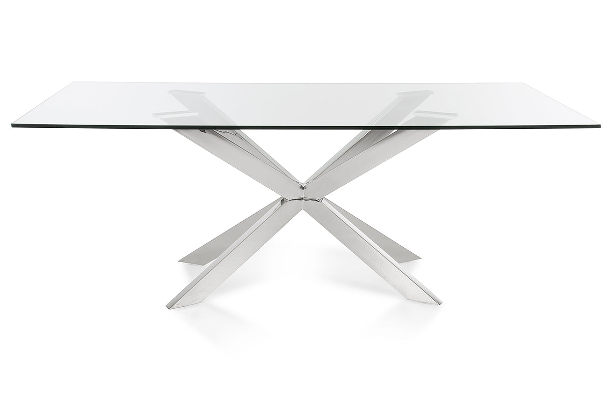 Stainless Steel And Clear Glass Dining Table