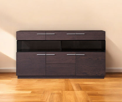 Brown Solid Wood Sideboard w/ Glass Doors