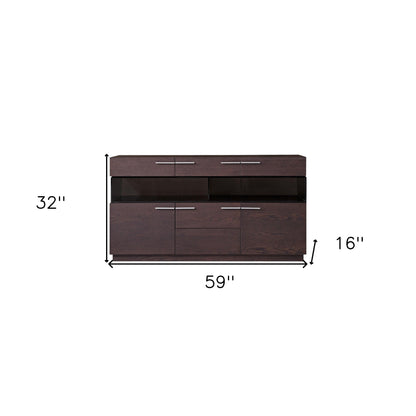 Brown Solid Wood Sideboard w/ Glass Doors