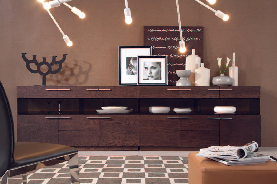 Brown Solid Wood Sideboard w/ Glass Doors