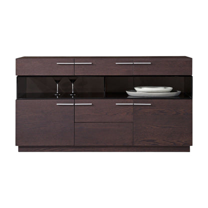 Brown Solid Wood Sideboard w/ Glass Doors