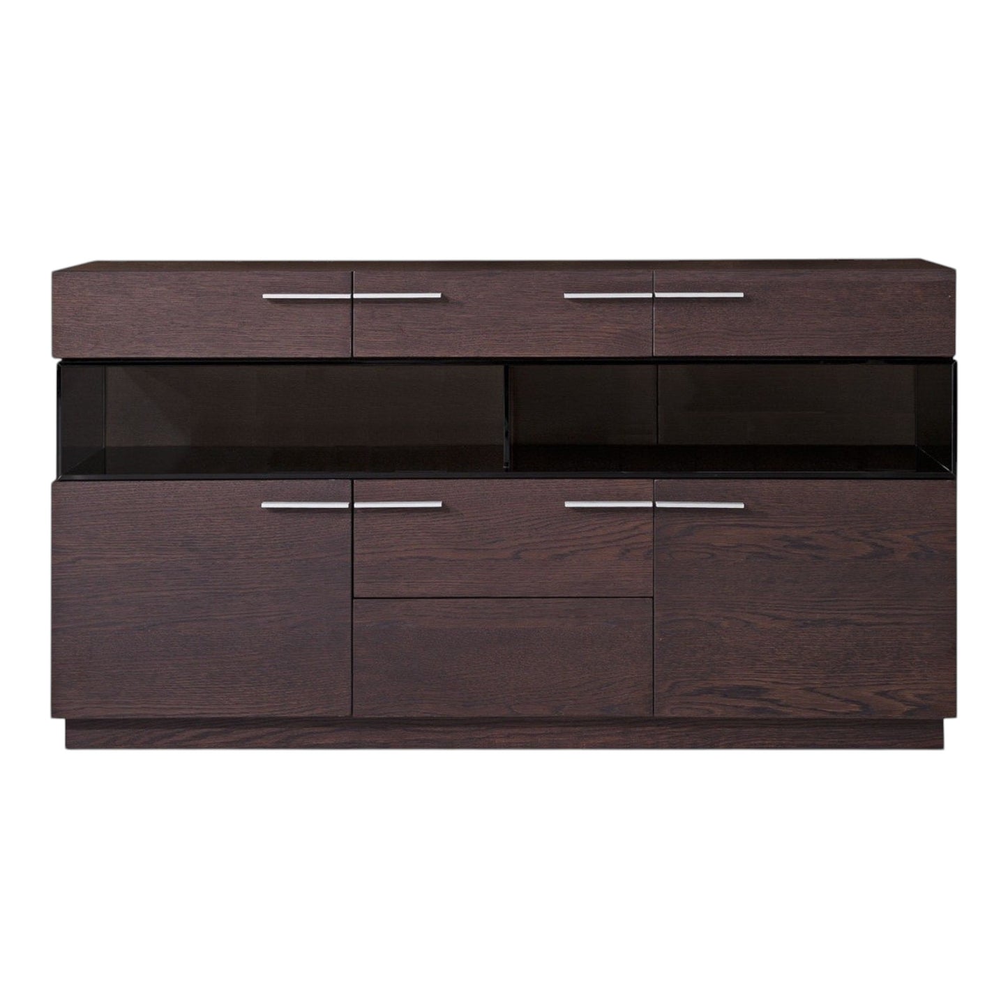 Brown Solid Wood Sideboard w/ Glass Doors