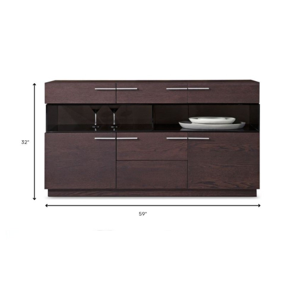 Brown Solid Wood Sideboard w/ Glass Doors