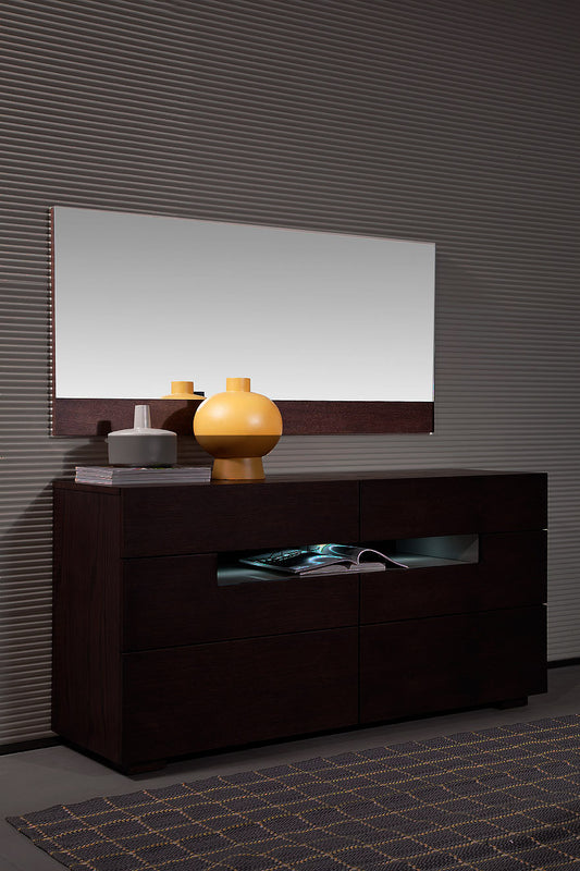 Brown Oak Veneer And Glass Mirror