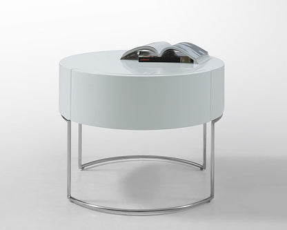 White Lacquer Round Nightstand