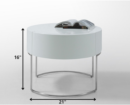 White Lacquer Round Nightstand