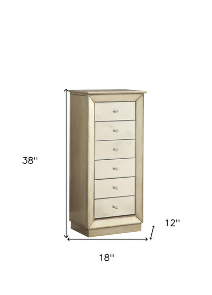 Antiqued Gold Six Drawer Jewelry Armoire