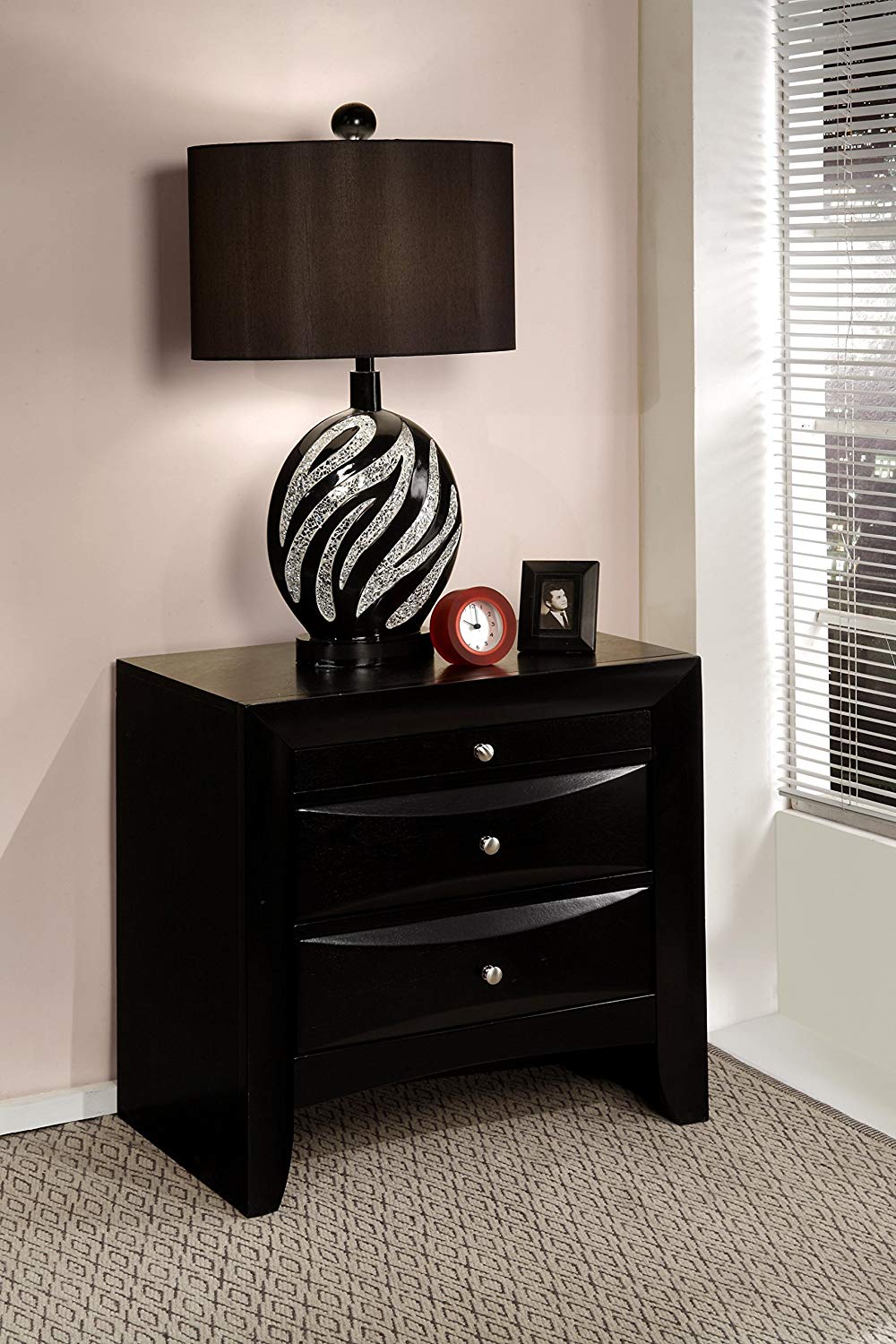 Black Three Drawer Nightstand