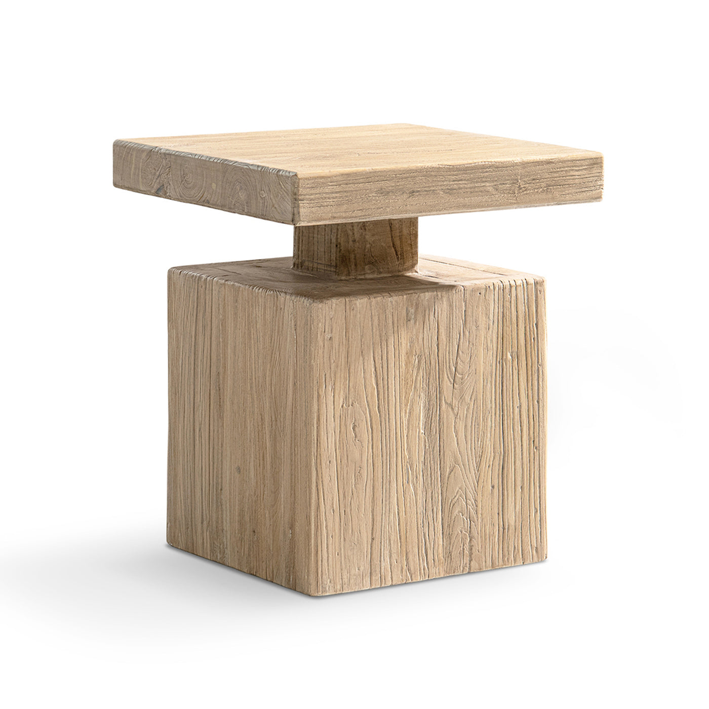 Calder Solid Square Reclaimed Elm Block Plinth Side Table