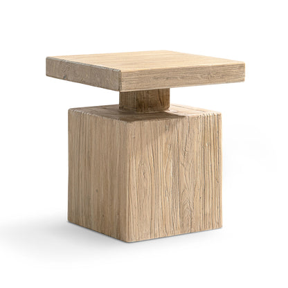 Calder Solid Square Reclaimed Elm Block Plinth Side Table