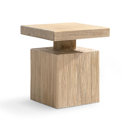 Calder Solid Square Reclaimed Elm Block Plinth Side Table