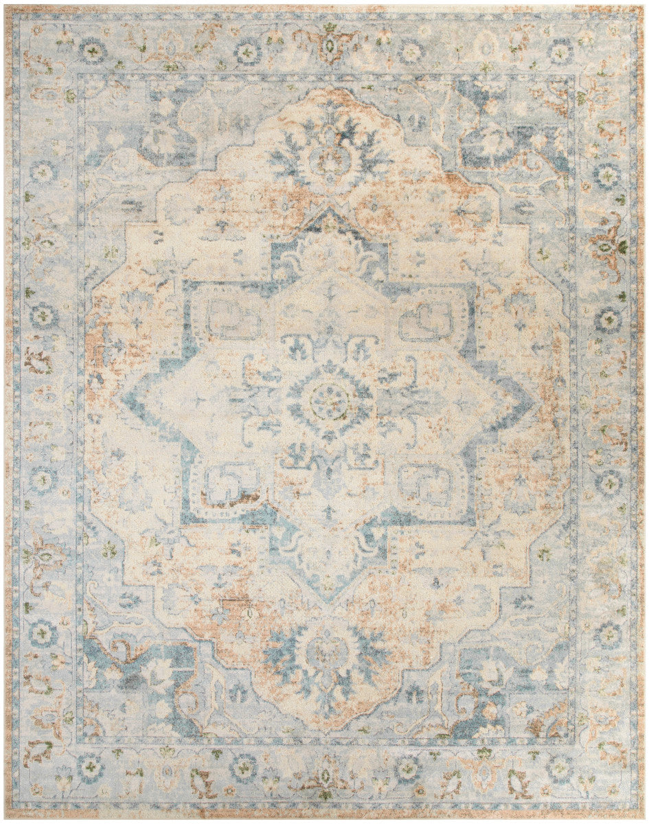 Nourison Astra Beige & Blue Pet Friendly Machine Washable Rug - 6'7" x 9'