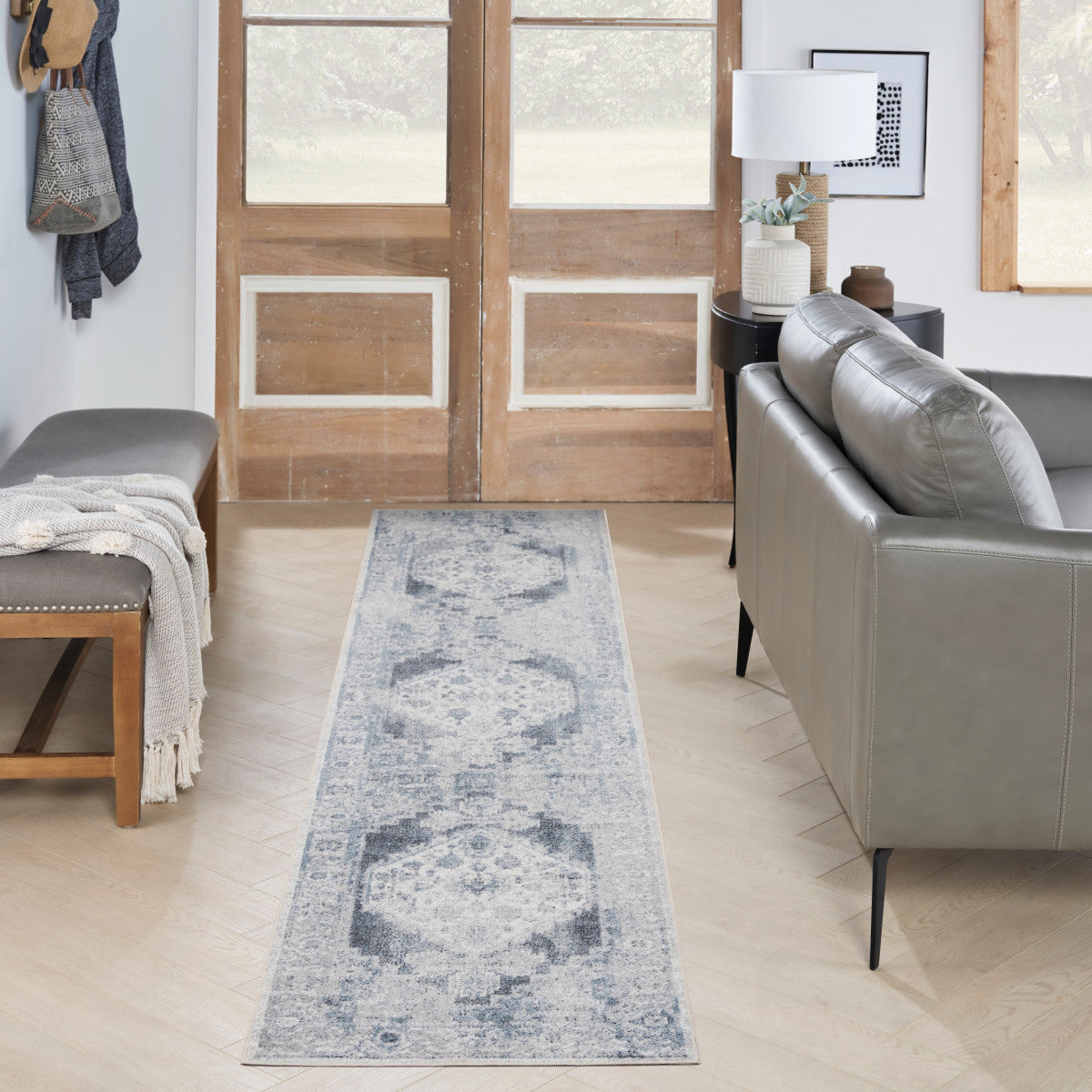 Nourison Astra Blue & Ivory Pet Friendly Machine Washable Rug - Room Scene